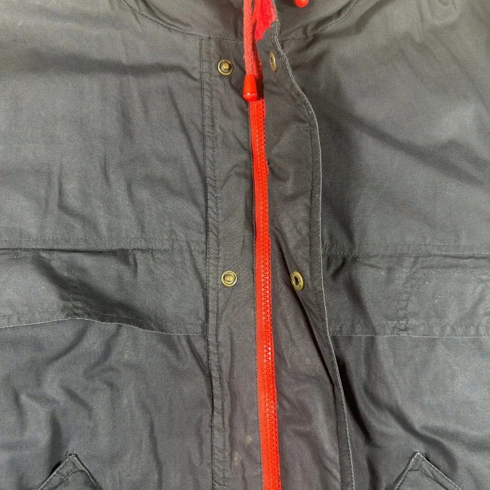 Vintage Weather Breaker Mens XL Black Red Colorblock Hooded Bomber Jacket 1980's